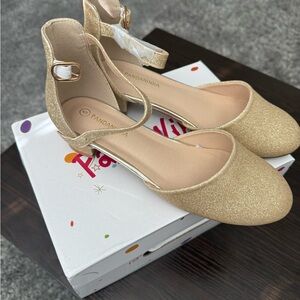 Kids' Gold Glitter Ankle-Strap Dress Flats